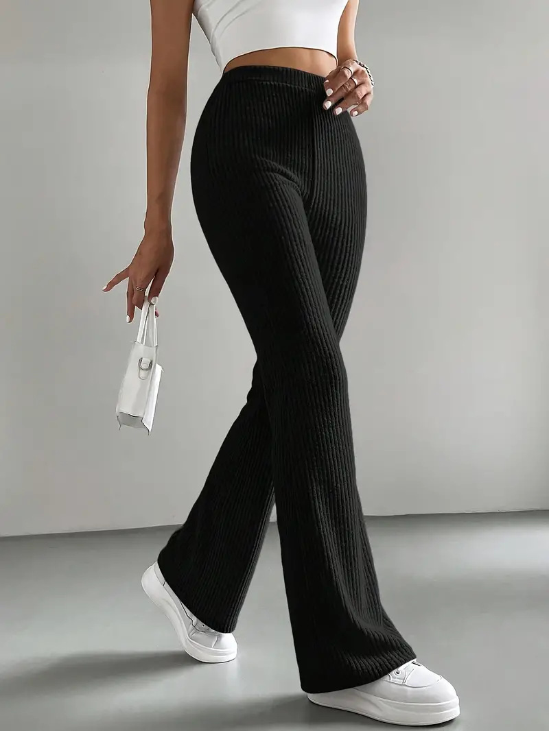 Spring European and American Clothing Bell-Bottom Pants for Women in Autum Pure Color Ribbed Knitted Micro-Flare Fashion Versatile Slim Women's Pants