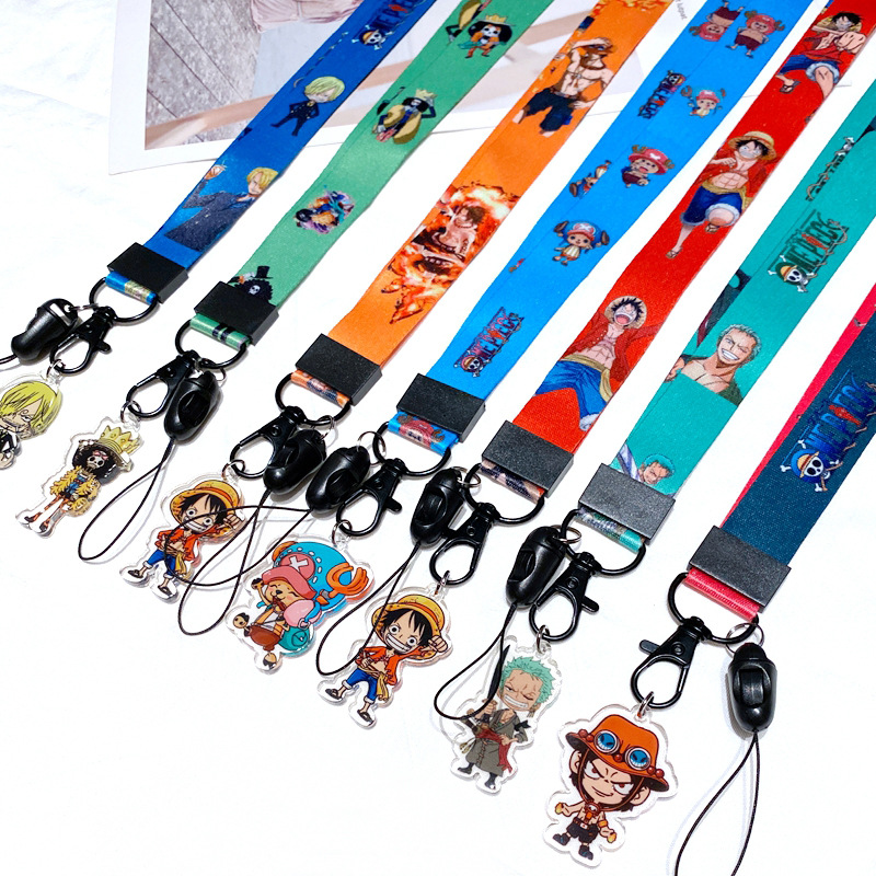 New mobile phone lanyard one piece wrist strap Japanese anime Luffy creative ribbon keychain long neck chain badge