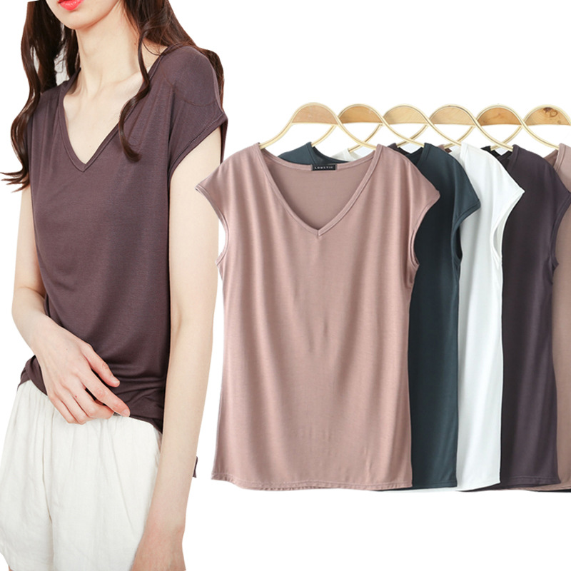 Modal T-shirt Women's Summer Thin Korean Style Women's New Sleeveless V-neck Shirt Slim-fit Base Shirt Top