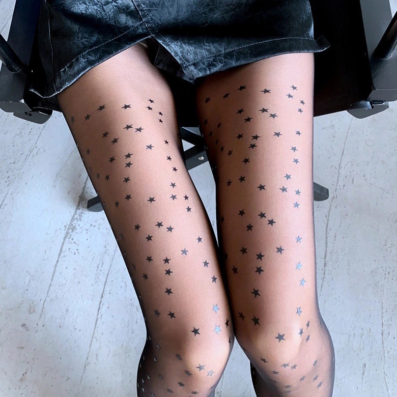Yang Mi with printed letters anti-silk arbitrary cut black stockings sexy stars ultra-thin leg socks autumn and winter