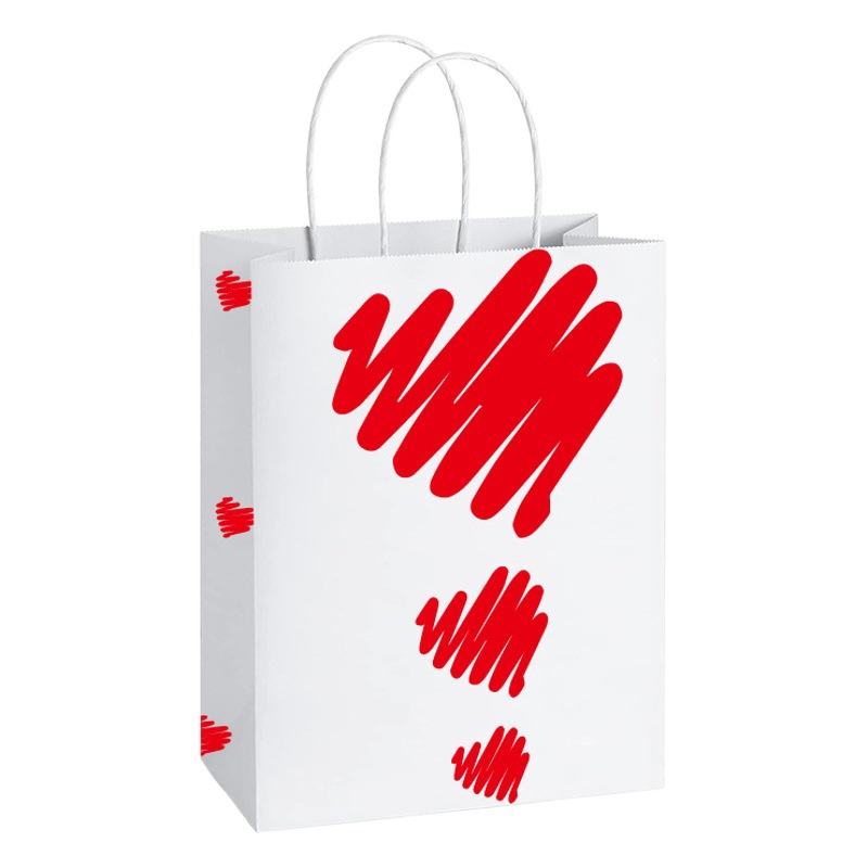 New Valentine's Day white kraft paper gift paper bag shopping gift handbag high-end high paper bag love style