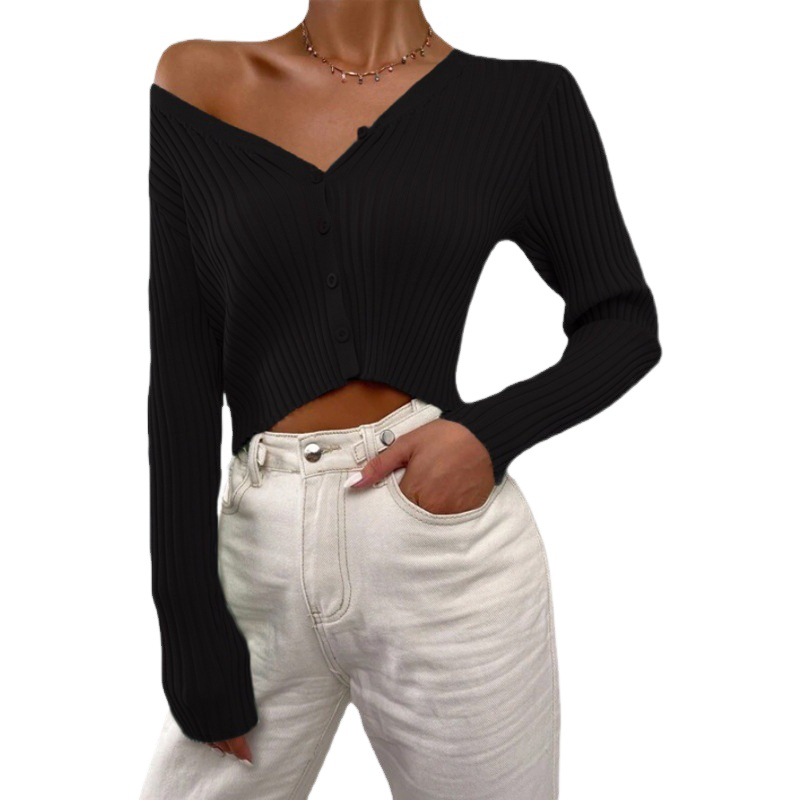 2023 European and American Foreign Trade Women's Cross-border New Amazon wish Independent Station Solid Color Knitted Cardigan Sweater Jacket