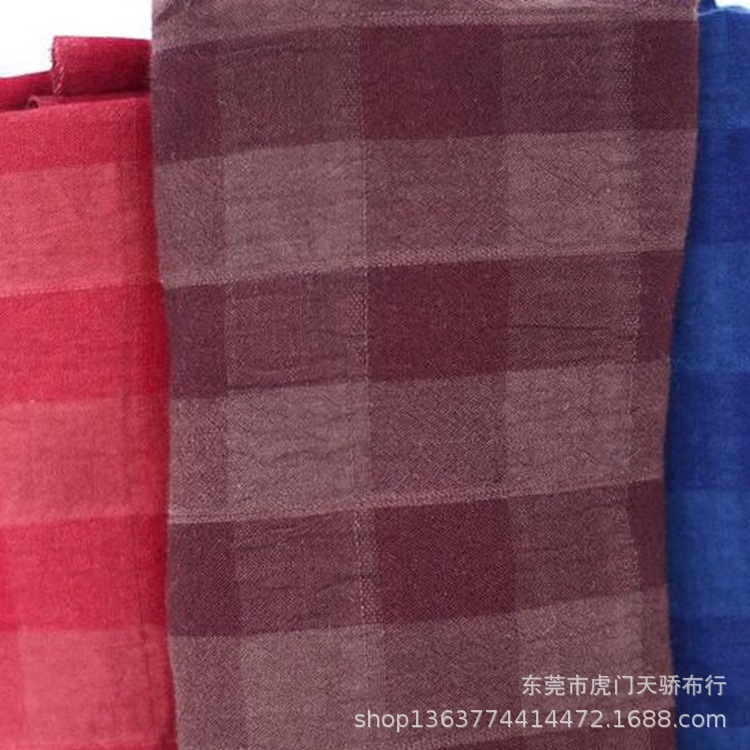 Spring and Autumn New RC Washed Cotton Plaid Fabric Woven Cotton Ram Cotton Blended 245g Double Layer Plaid Garment Cloth