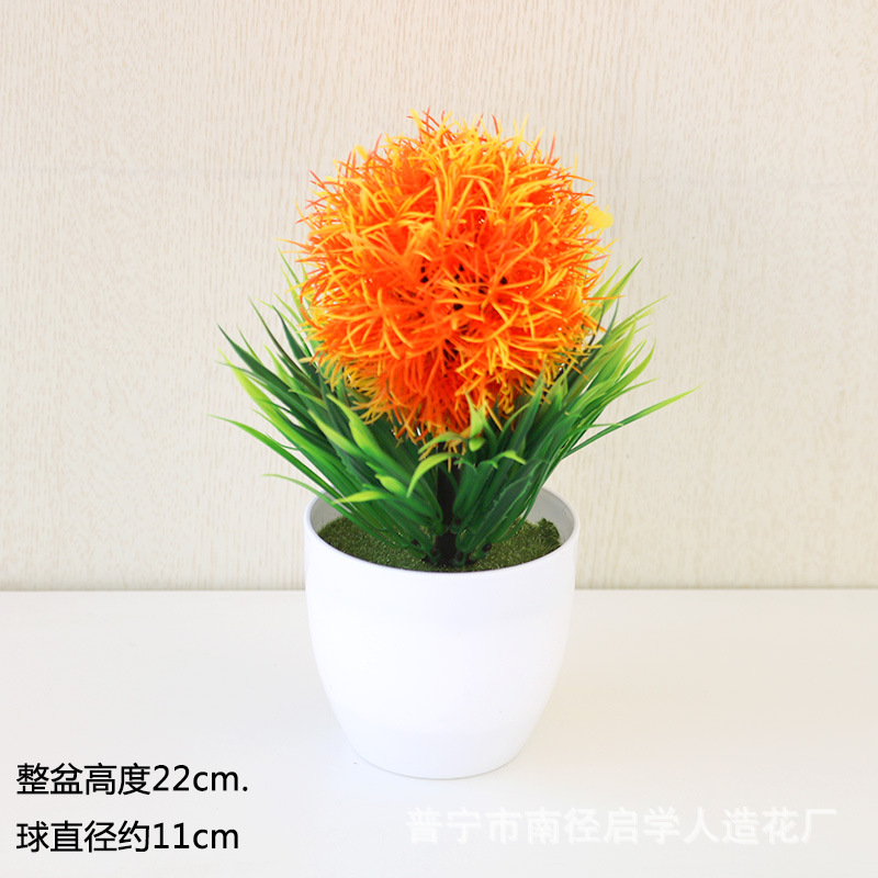 Picture of Sakura Snowball Simulated Plant Potted Grass Ball Bonsai Small Tree Home Decoration Flower Ornament Creative Mini Small Round Ball