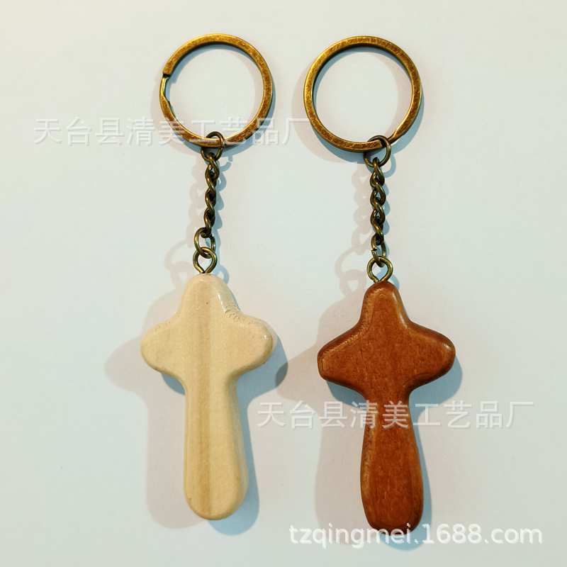 Wooden Cross Handmade Wooden Pendant Wooden Crafts Pine Hand Cross Keychain