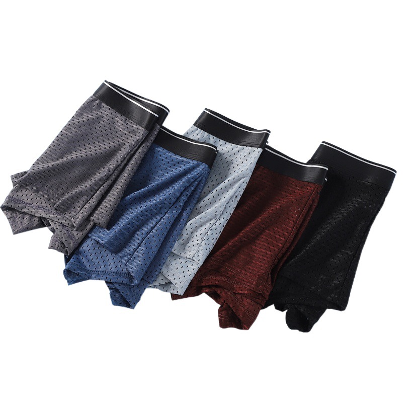 Ice Silk Underwear Men's Boxer Full Mesh plus size Men's Underwear Cotton Crotch Mid-Waist Boxer Pants Ice Sense Pants Stall