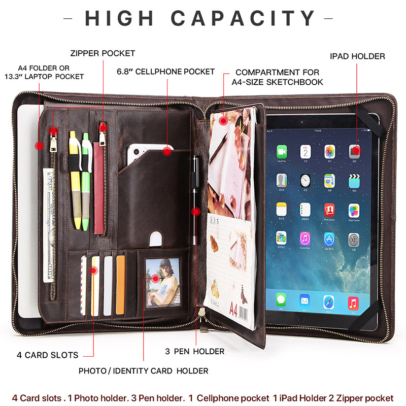Picture of Suitable for ipad pro12.9 leather protective case multi-function can be put a4 paper zipper portable iPad leather case wholesale