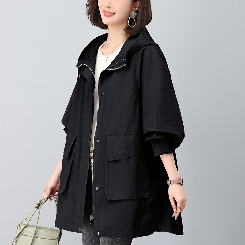 Picture of Windbreaker Coat Women's Mid-length 2024 New Spring Hooded Mother Loose Casual Fashion Age-reducing Pure Cotton Top