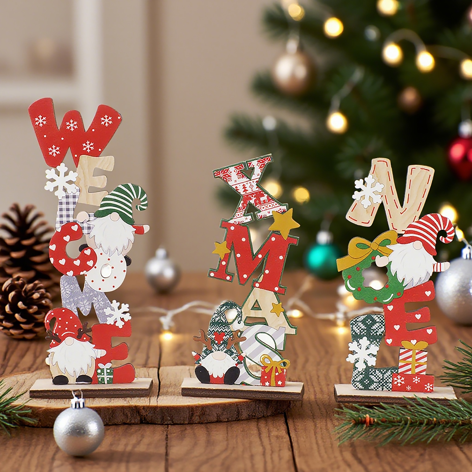 Christmas decorations cartoon colorful letters DIY wooden ornaments faceless doll Christmas decorations cross-border wholesale
