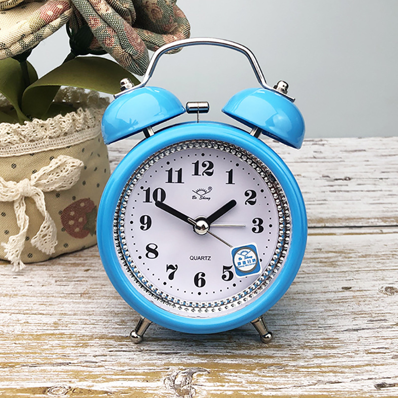 Creative clock metal bell alarm clock with night light bedside alarm clock fashion personality students 3 inch clock 2832