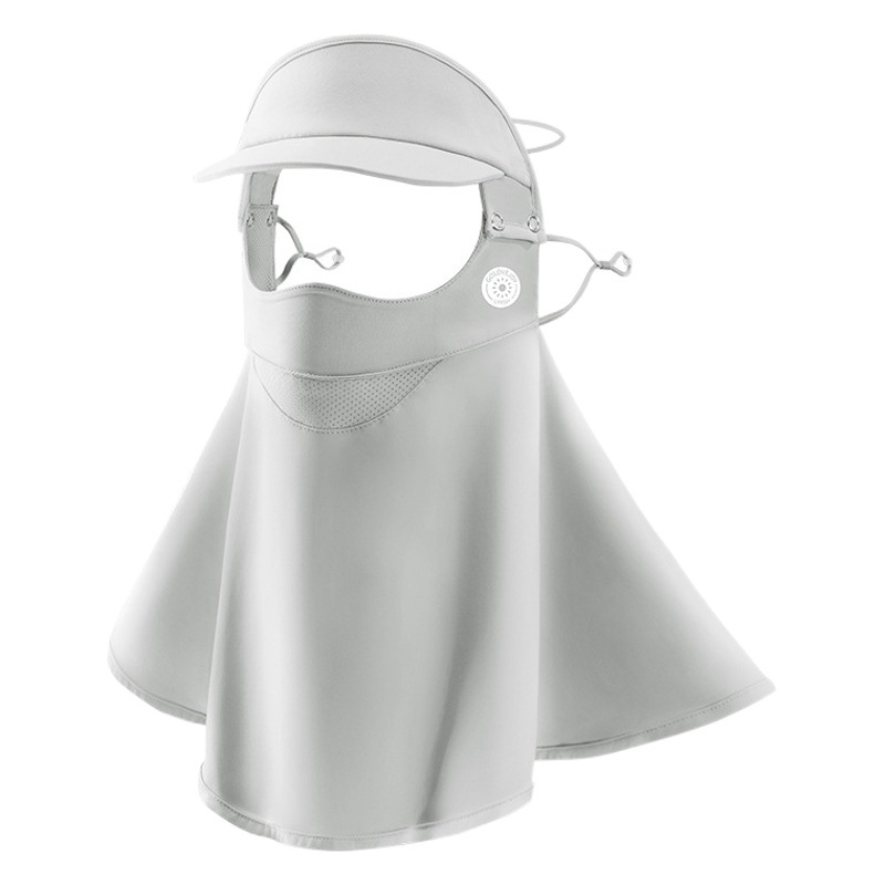 Summer ice silk sunscreen full face female forehead and neck UV mask disassembly hat brim face Gini XTJ36