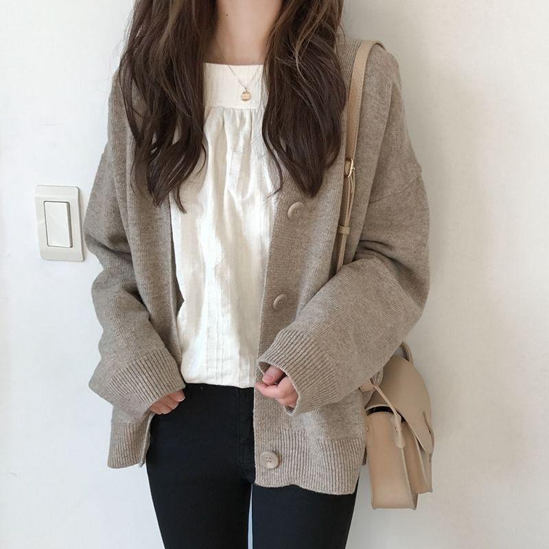 Fresh Sweater Women's Casual Spring 2024 Early Spring Top Women's Fashionable Slimming V-neck Sweater plus size Coat