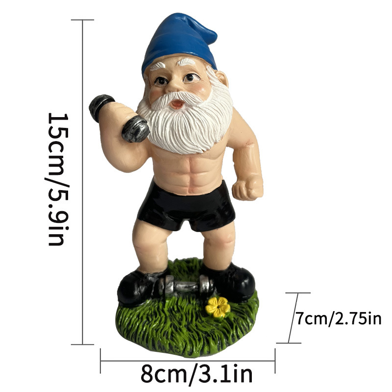 Picture of Outdoor fun fitness dumbbell weightlifting gnome courtyard, lawn, terrace, indoor gnome statue decoration