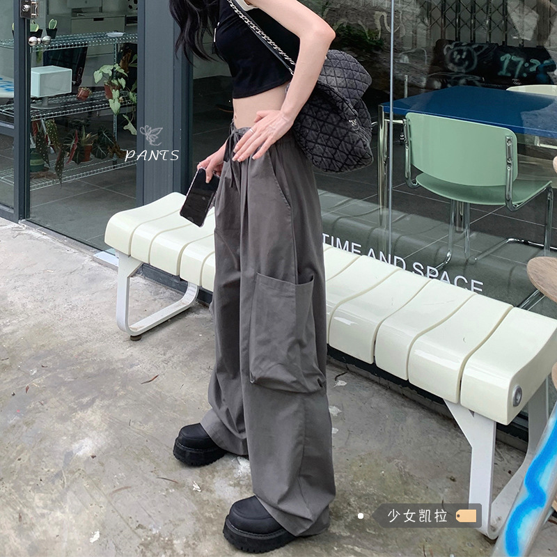 Spice Girls Grey Workwear Casual Pants Women's Summer Floor White Trousers Loose Wide Leg Pants High Street ins Trendy