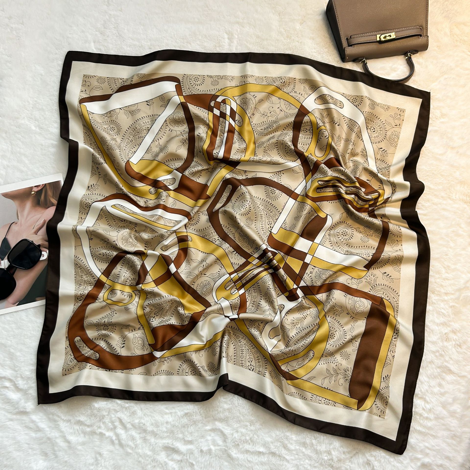 Picture of New 90cm Large Square Silk Elegant High-grade Decorative Shawl Women's Silk Scarf Fashion All-match Professional Scarf