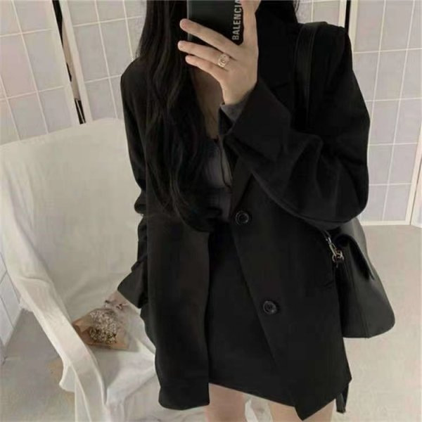 Suit Jacket for Women 2024 Spring & Fall New Style Foreign Style Small Fragrance Fashion Korean Style Loose Small Suit Student Black