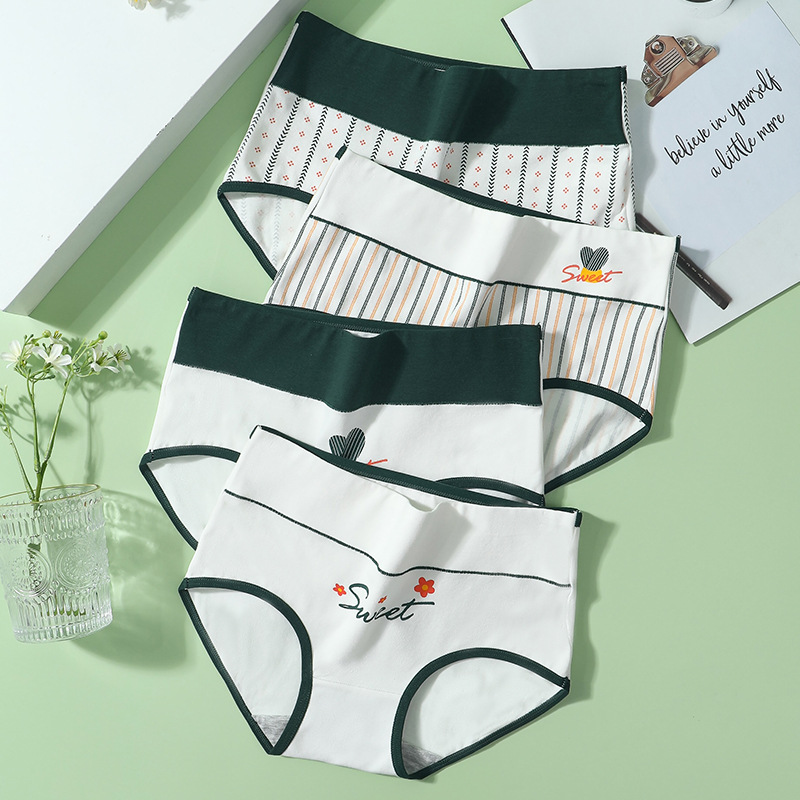 High-Waisted Women's Panties, Tummy Control, Plus Size, Printed, Pure Cotton, Hip-Lifting, Seamless, Slimming, No Marks, Young Girl Style