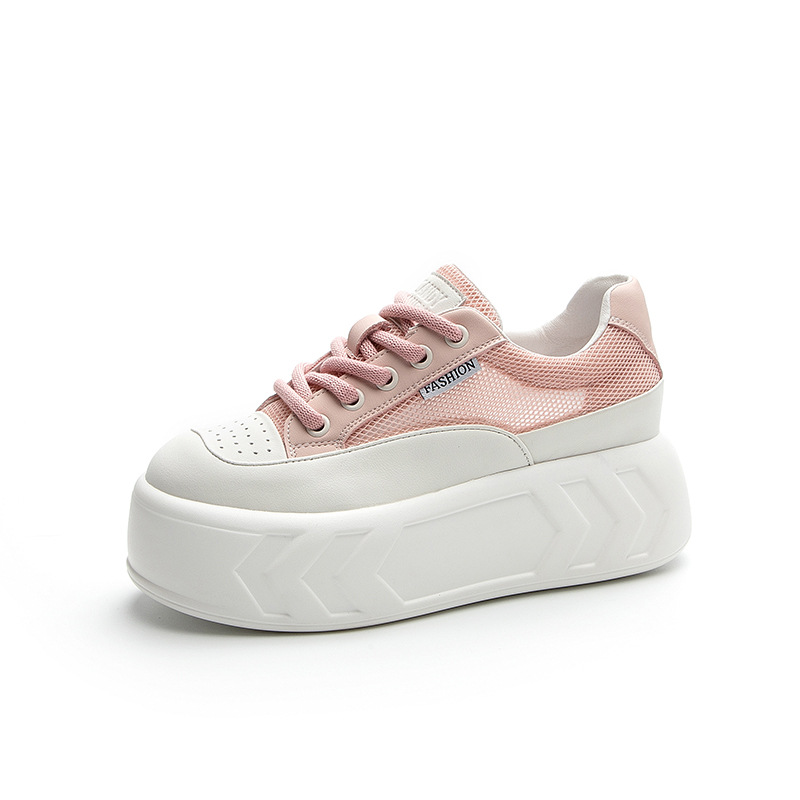 Picture of Women's Bread Shoes 2025 Spring New Leather Thick Sole Inner Heightening Casual Versatile Foot-Showing Small Platform Shoes Small White Shoes