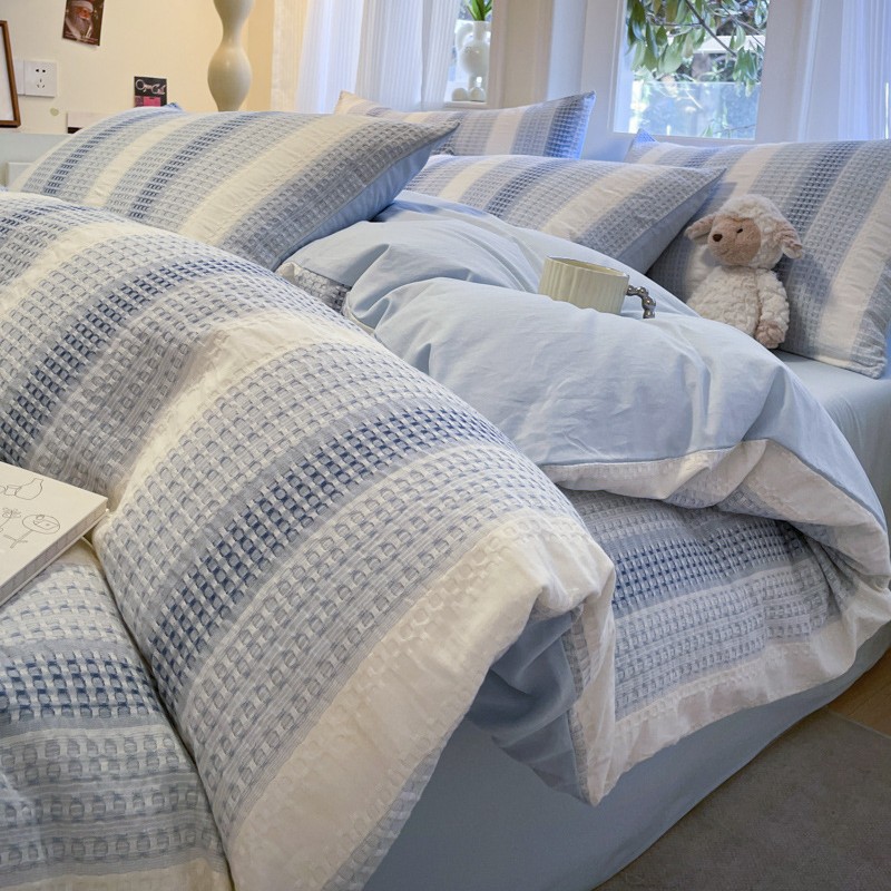 Class A ins-style waffle jacquard washed cotton four-piece set cotton dormitory bed four-piece set Nantong home textile