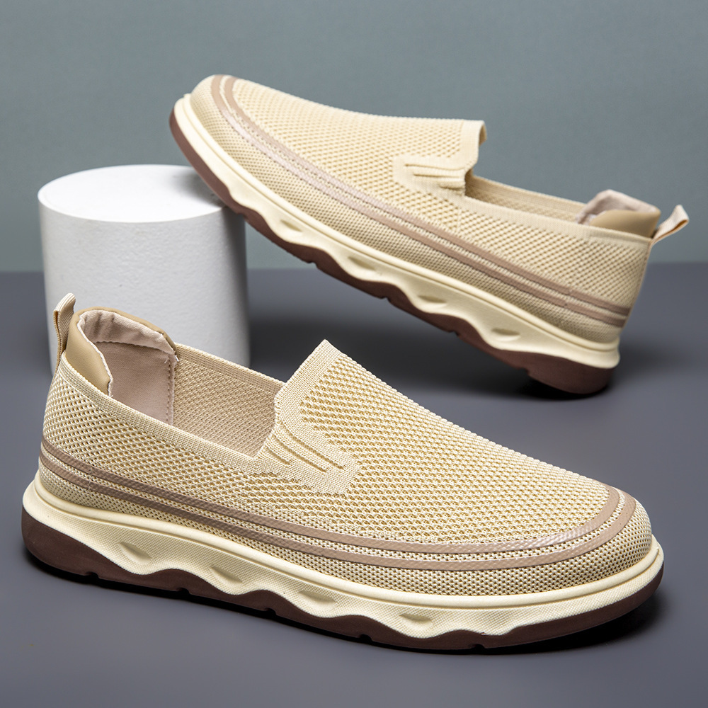 Cross-border plus size men's shoes new one-foot hollow loafers breathable mesh lightweight thick-soled thin round toe men's shoes