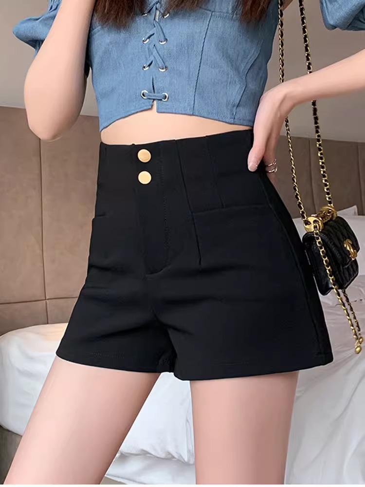 Black Bottoming Shorts Women's New Outer Wear High Waist Slim A- shaped Pants 2024 Spring Casual Fashion Wide Leg Pants