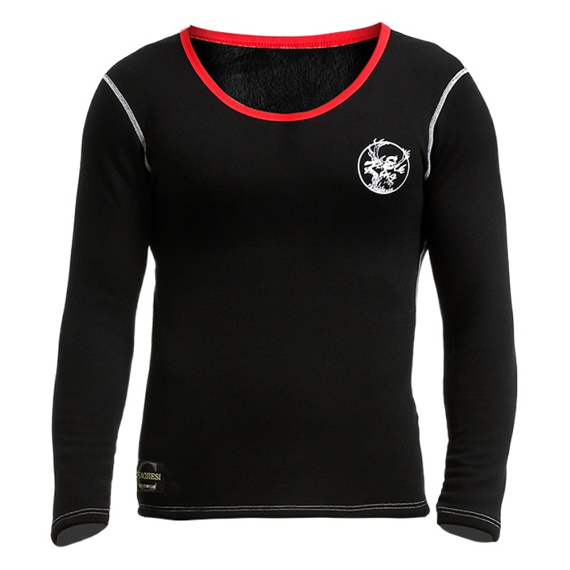 Autumn and Winter Men's Thickened fleece-lined Round Neck Cold-proof Tight Youth Cotton Sweater Autumn Clothes Thermal Underwear Single-piece Base