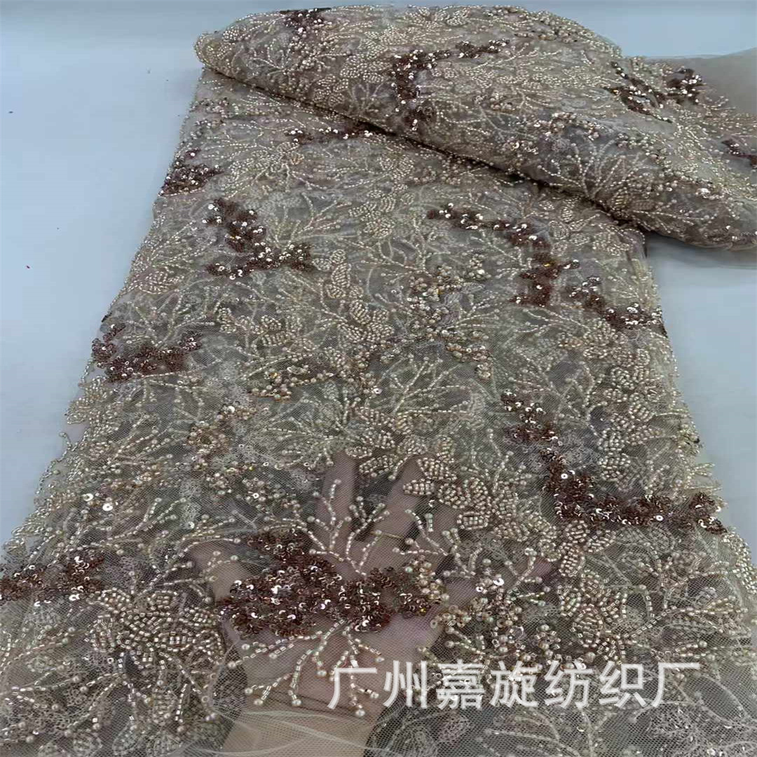 Picture of Heavy Industry Beaded Tube Embroidered Sequins French Fashion Evening Dress Fine Plant Embroidered Beads Wedding Lace Fabric Lace