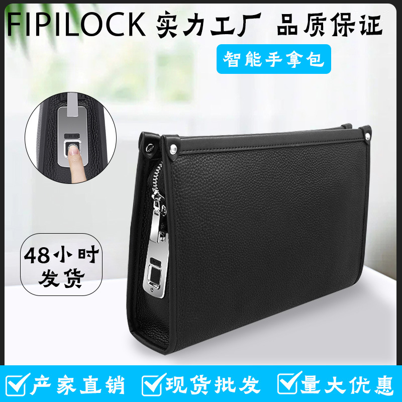 Men's Clutch Bag Wholesale Genuine Leather Smart Anti-Theft Clutch Bag Large Capacity Fingerprint Lock Handbag Cross-Border Supply