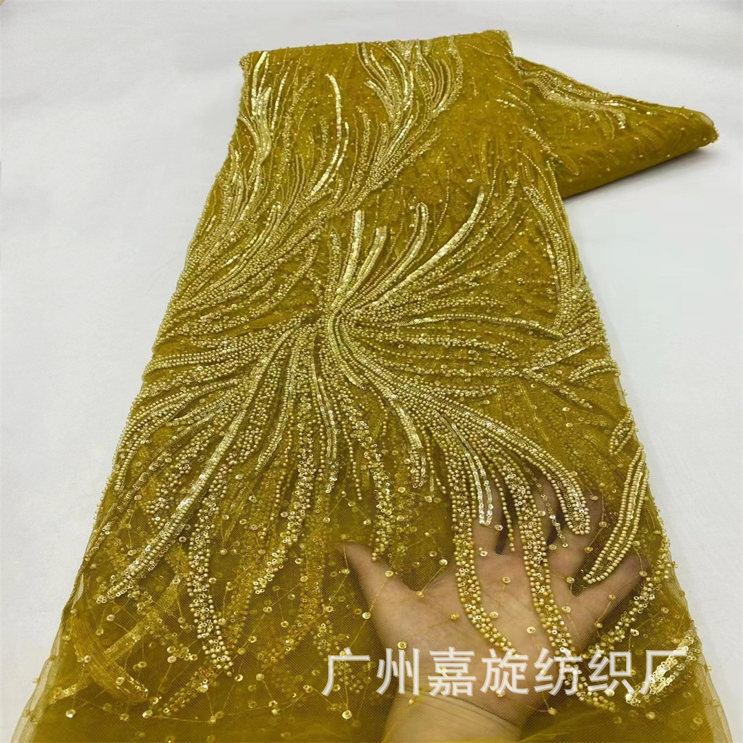 Picture of Irregular sequins lace fabric french wedding dress beaded tube embroidered fabric french laceJX730