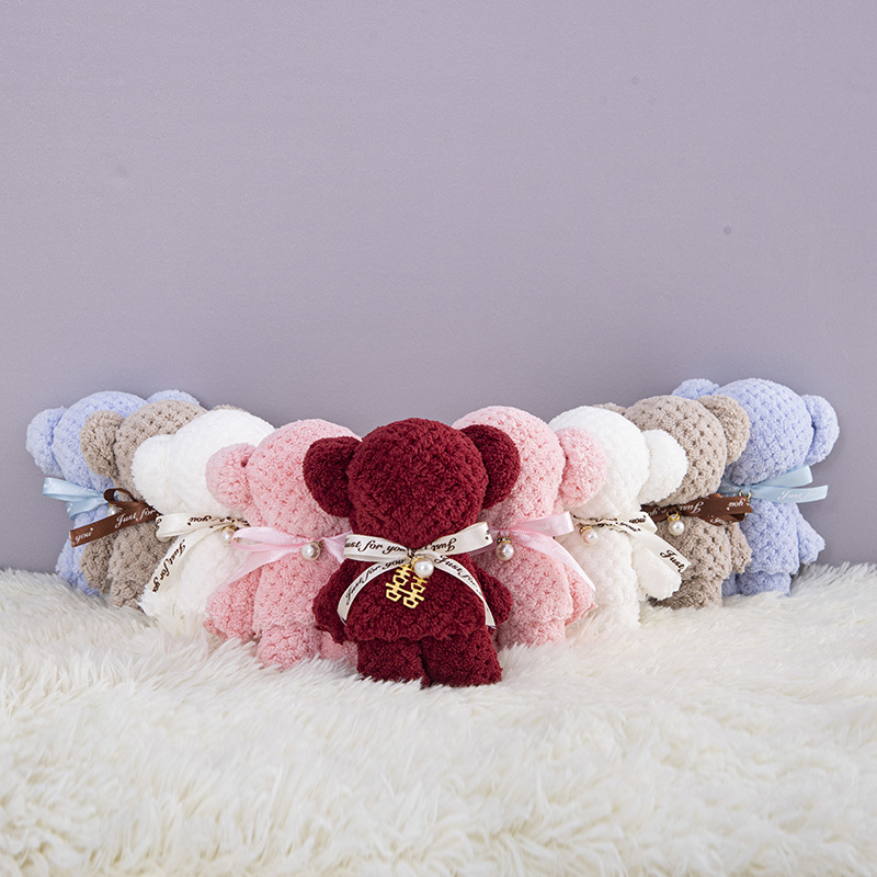 Picture of Coral Fleece Cute Bear Square Bridesmaid Best Man Accompanying Gift Opening Ceremony Shop Gift Pineapple Small Towel