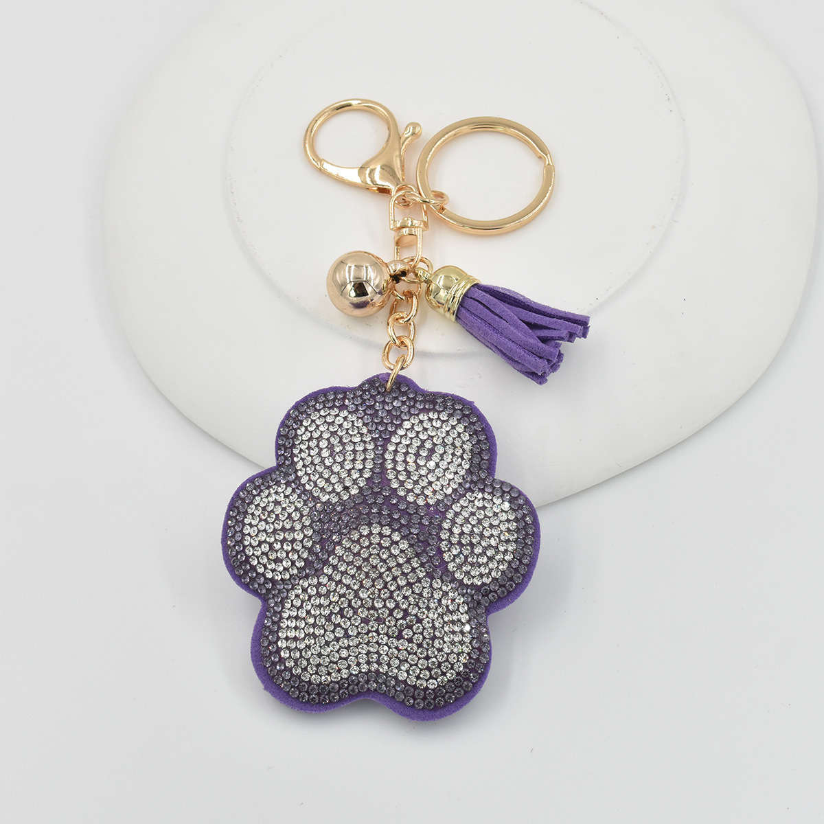 European and American new cute bear paw girl keychain butterfly cat dog rhinestone cartoon animal bag hanging