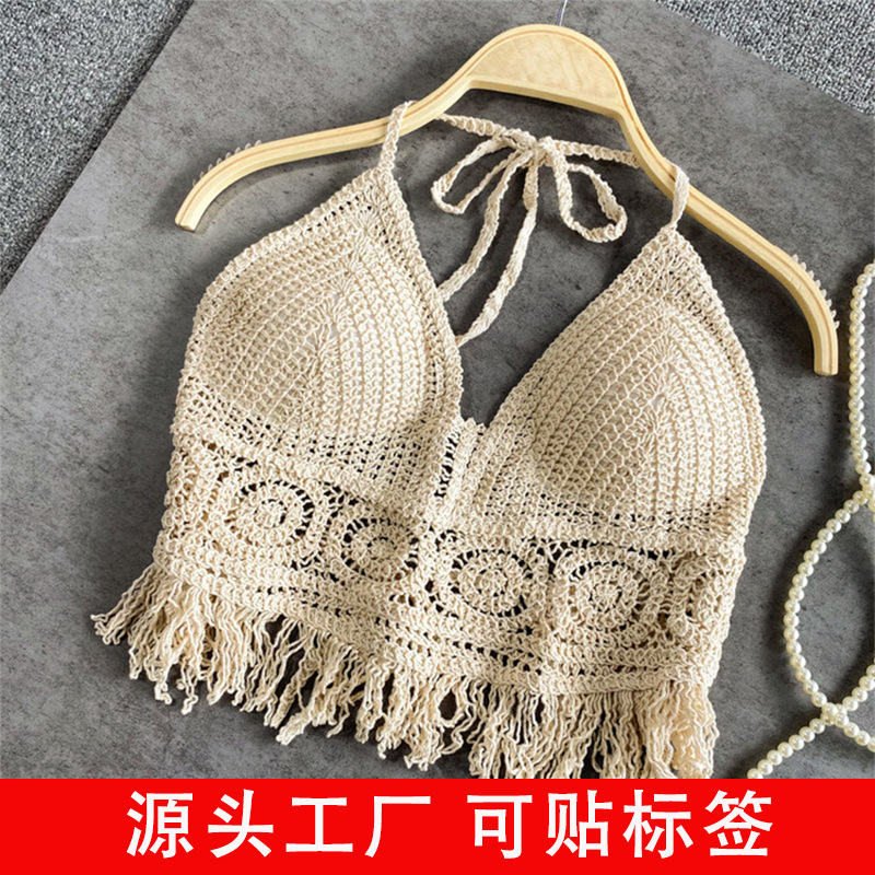 Sexy Camisole Lace-up Hollow Bohemian Ethnic Style Embroidered Inner Women's Top Bra