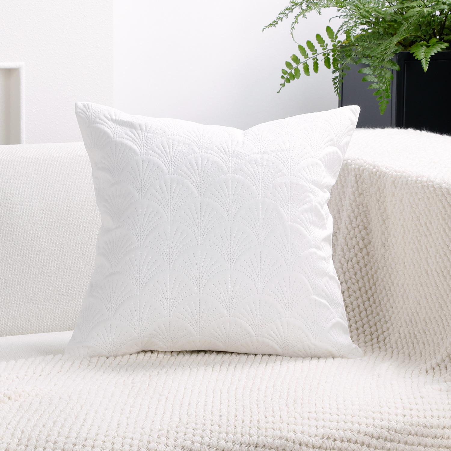 Picture of Scandinavian Style Ginkgo Leaf Sofa Pillowcase Living Room Decoration Pure Color Velvet Back Cushion Cover, Home Bedside Cushion