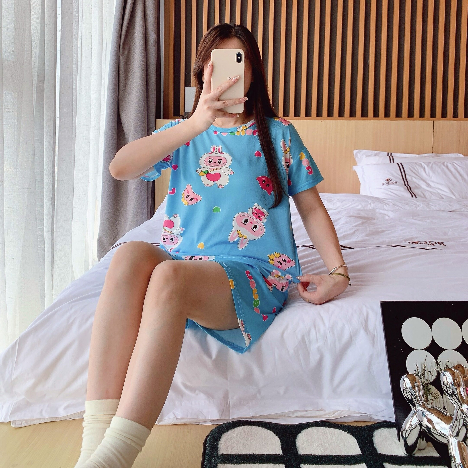 2024 Summer New Pajamas Women's T-shirt Women's All-match Crewneck Casual Cautable Outwear Home Clothes suit