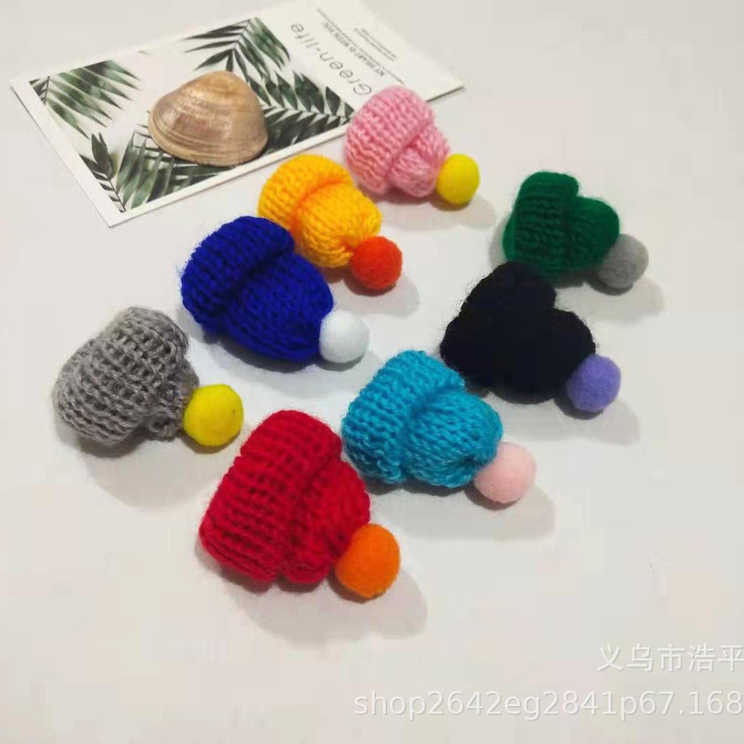 Christmas Yarn Hat with Pom-Pom Ornaments, Knitted Hat Decorations, Craft Christmas Decorations, Handmade