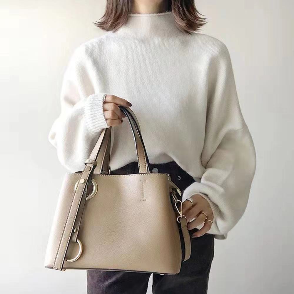 Japanese and Korean foreign trade light mature women's new Korean style loose solid color half turtleneck sweater lantern sleeve outer wear bottoming shirt top