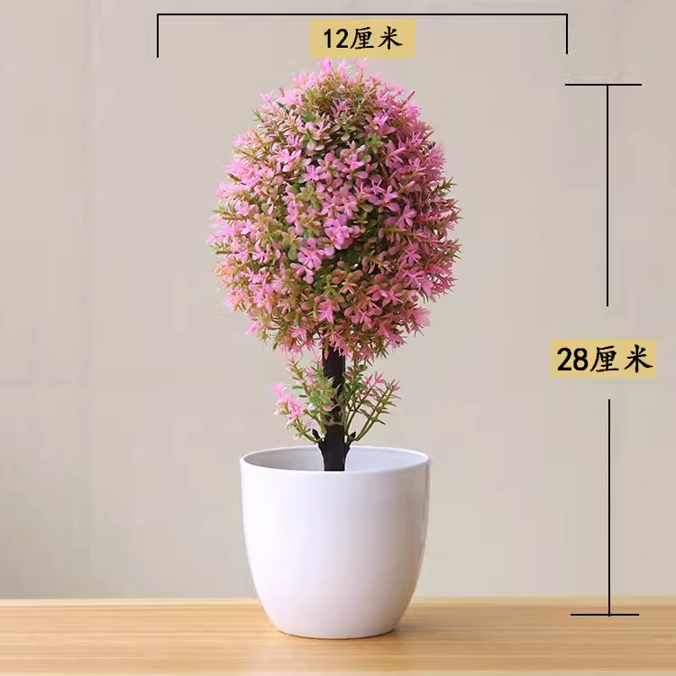 Picture of Sakura Snowball Simulated Plant Potted Grass Ball Bonsai Small Tree Home Decoration Flower Ornament Creative Mini Small Round Ball