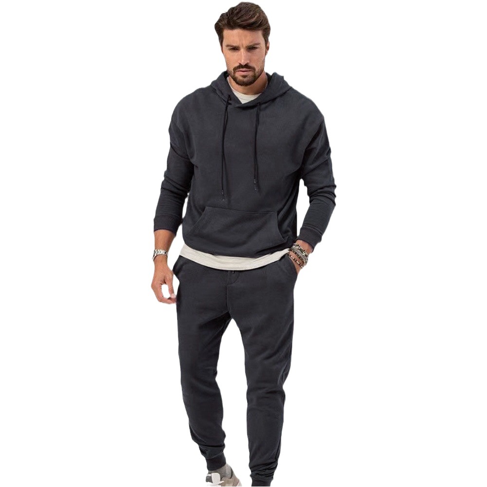 European and American New Autumn and Winter Hooded Sweat suit Men's fleece-lined Sweat Casual Sports suit Standard European Size