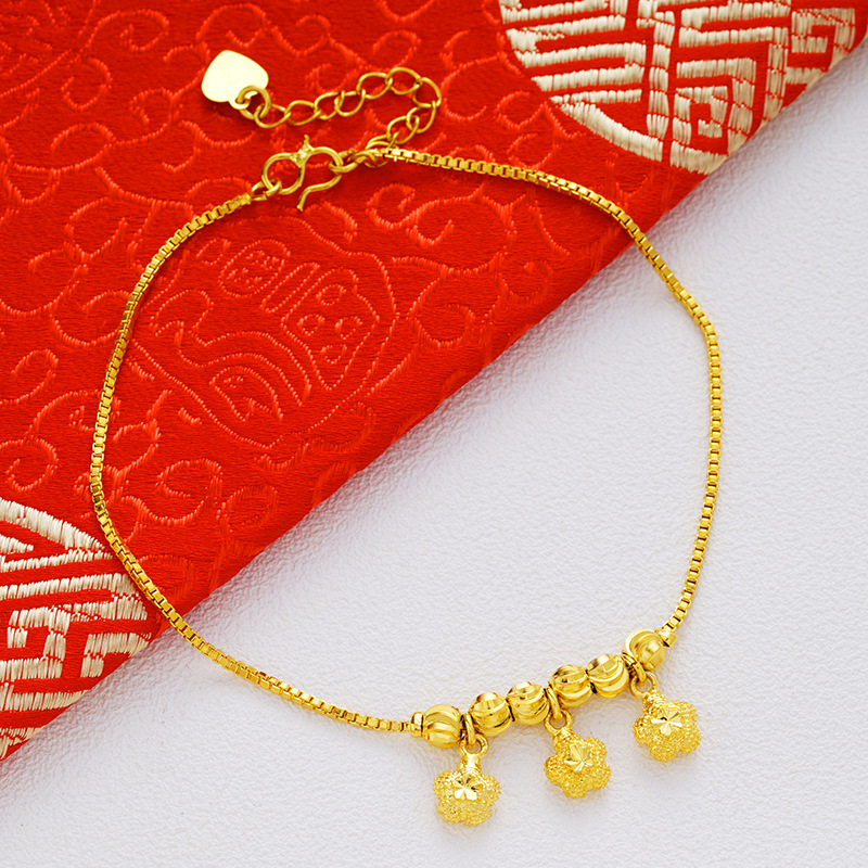 Picture of Vietnam Sand Gold Fashion Anklet Brass Plated 24k Gold Bell Double-Layer Turn & Bead Foot Ornaments Women's Foreign Trade Euro Gold