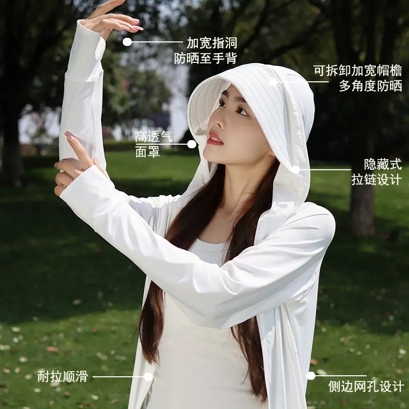Picture of Nylon Ice-sensitive Sunscreen Clothing Women's Spring and Summer Outdoor UV-resistant Removable Hat Brim Original Yarn Shoulder Sunscreen Clothing