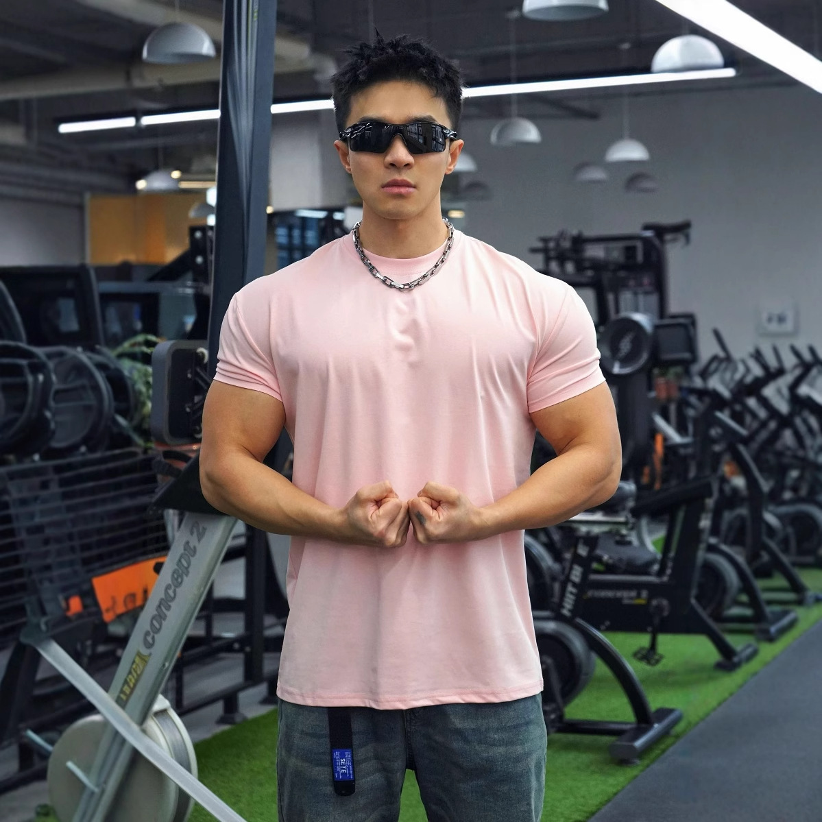 Muscle Sports Loose Fitness Short-sleeved Men's Basketball Autumn Running Training Solid Color Solona Elastic Sports T-shirt