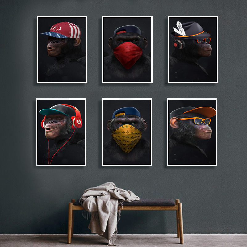 Trendy hip hop gorilla animal Music Restaurant Bar decorative painting poster modern creative art canvas painting core