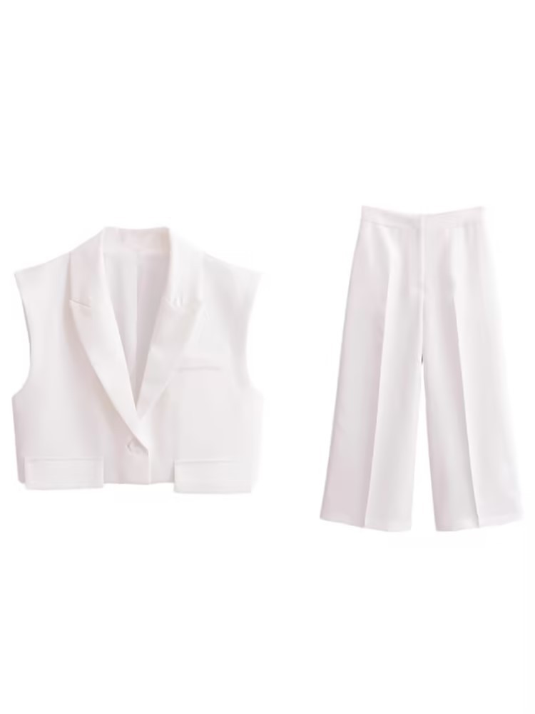 Foreign Trade 2025 Spring New Style European and American Women's Clamshell Fashionable Elegant One-Button Short Vest Top + Pants