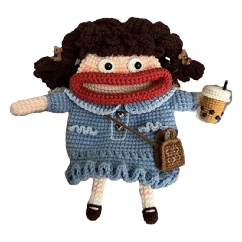 Sausage mouth mobile phone bag handmade diy material bag wool knitting crochet cute funny big mouth Milk Tea girl finished product