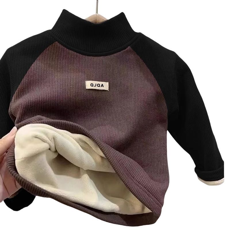 Picture of Children's Baby's Velvet Warm Base Shirt Winter New Boys and Girls fleece-lined Thickened Labeling Long-sleeved T-shirt Top
