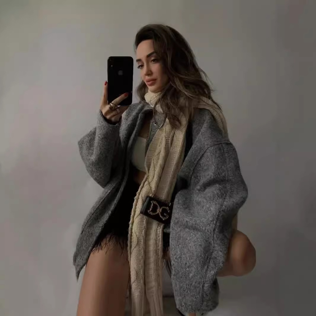 Cross-border 2023 Europe and the United States new 15 color loose casual coat street Y2K stand collar concealed buckle coat women B88420