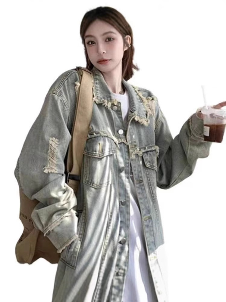 Picture of Cross-border Spring and Autumn New Denim Coat Women's Design Sense Niche American Style Retro High-end Sense Rick All-match Top Trendy