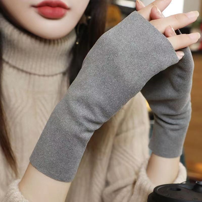 Autumn and winter warm gloves ladies winter self-heating de velvet half finger touch screen fleece-lined typing short factory outlet