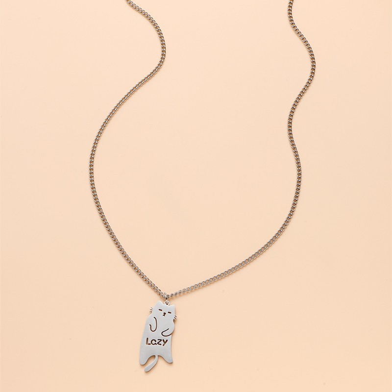 Picture of Charming color jewelry fashion stainless steel Lazy kitten pendant cute cat sweater long necklace