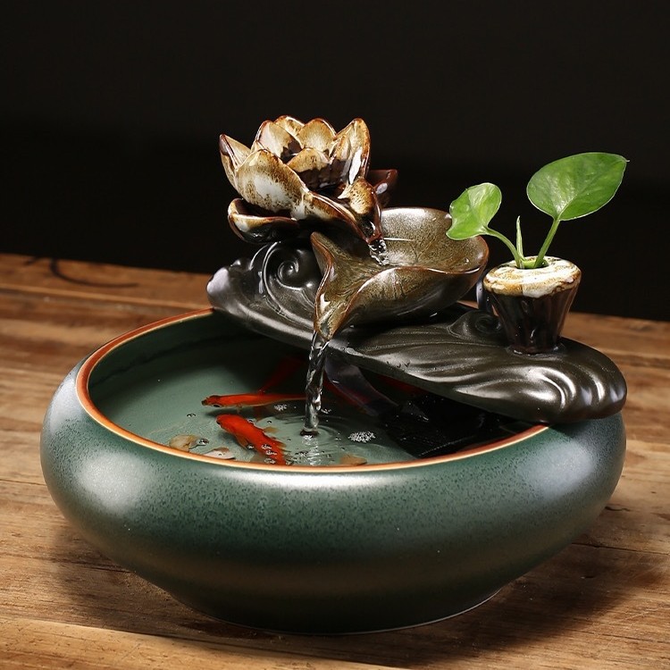 New Chinese style simple desktop fortune water decoration fountain humidifier living room tea table office decoration